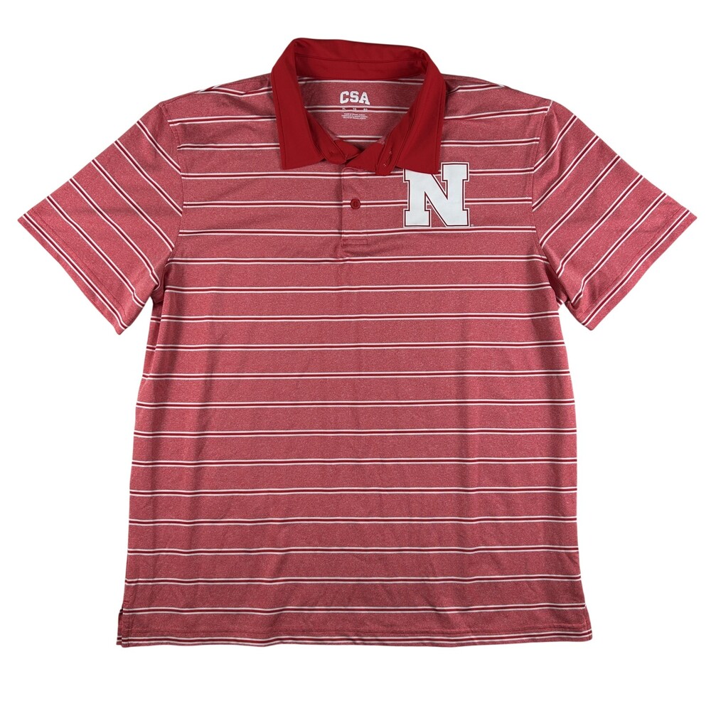 Nebraska Cornhuskers Polo Shirt Mens XL Red NCAA Football CSA Striped Polo